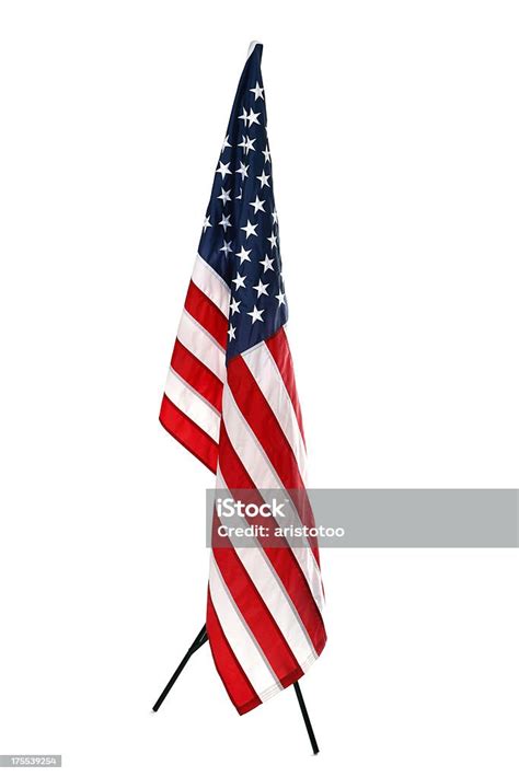 Hanging American Flag Isolated On White Stock Photo - Download Image Now - American Flag ...