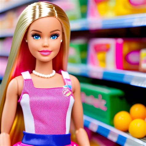 Premium AI Image | smiling barbie with supermarket blur background