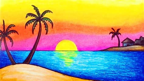 Sunset Scenery Drawing Easy For Kids - Go-images Web