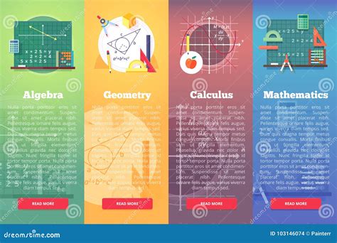 Mathematics Banners. Flat Vector Education Concept of Math, Algebra, Calculus Stock Vector ...