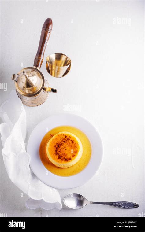 Creme Caramel and coffee Stock Photo - Alamy