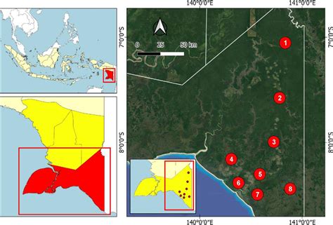 Map of surveyed areas in the Merauke District, South Papua Province,... | Download Scientific ...