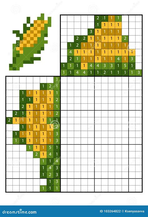 Paint by Number Puzzle Nonogram. Corn Stock Vector - Illustration of difficulty, garden: 103264822