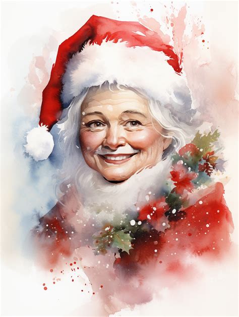 Smiling Mrs Claus Watercolor Art Free Stock Photo - Public Domain Pictures