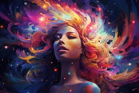 Premium AI Image | Beautiful girl with colorful hair Digital painting Colorful background