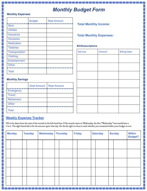 Free Monthly Budget Templates Printable