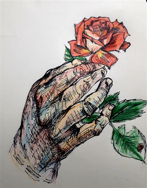 Hand holding flower drawing. : r/drawing