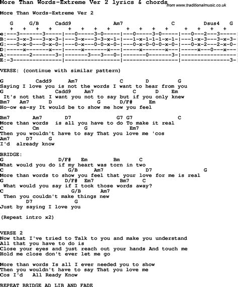 Love Song Lyrics for:More Than Words-Extreme Ver 2 with chords.