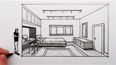 One Point Perspective Drawing Bedroom Easy : How To Draw A Bedroom In One Point Perspective ...