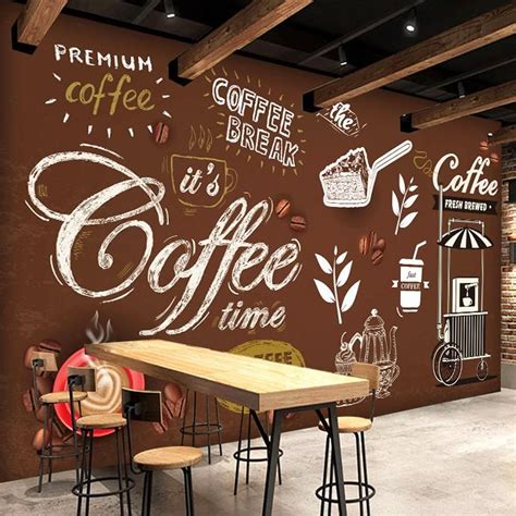 Retro Style Wallpaper Mural for Cafe Restaurant (㎡) | Cafe wall, Coffee shops interior, Cafe decor