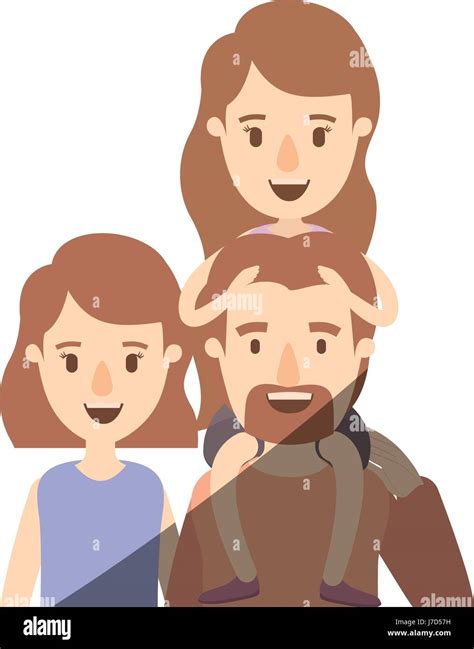 light color shading caricature half body big family parents with girl on his back Stock Vector ...