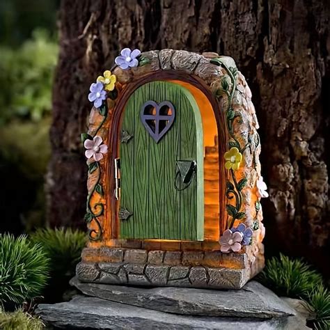 Solar Fairy Door Garden Miniatures,Fairy Door with Steps, Resin Fairy Garden Accessories, Tree ...