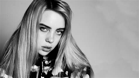 Black And White Photo Of Billie Eilish Wearing Black Dress In Black Background HD Celebrities ...