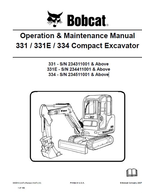 Bobcat 331, 331E and 334 Excavator Service Manual