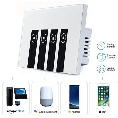 4 Gang WiFi Smart Light Switch Timing/Voice Smart Light Switch, Switches Touch In wall Wireless ...