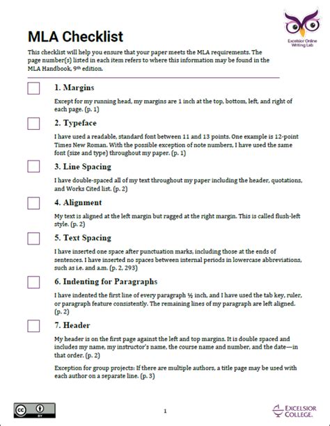 Mla Format Checklist