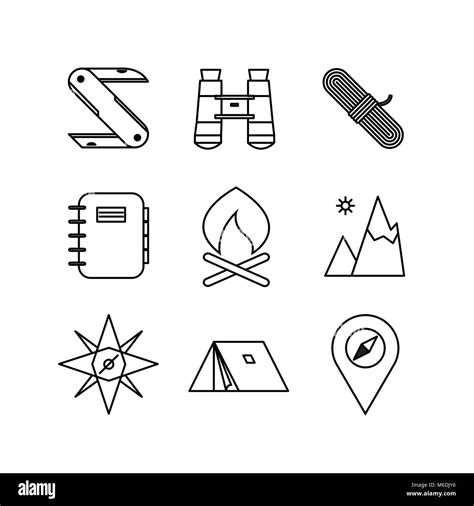 Various Adventure Thin Line Icon Symbol Vector Illustration Graphic Design Stock Vector Image ...