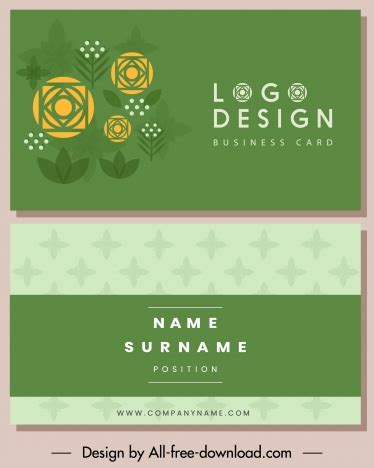 Business card template flower sketch green flat decor vectors stock in format for free download ...