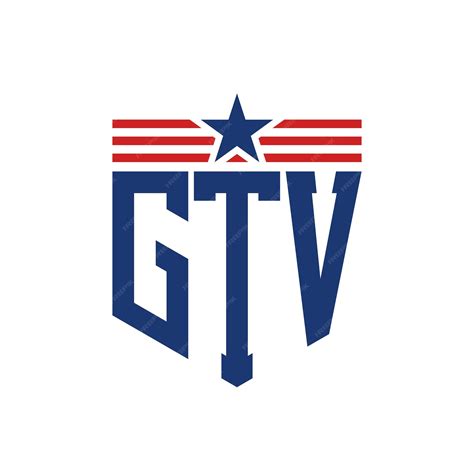 Premium Vector | Patriotic GTV Logo with Star and American Flag Straps Letter GTV Logo with USA Flag