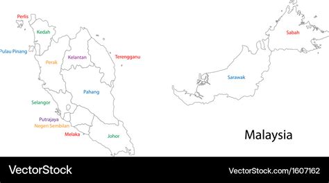 Outline malaysia map Royalty Free Vector Image