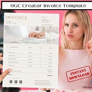 Invoice for Influencer Invoice Template UGC Creator UGC - Etsy