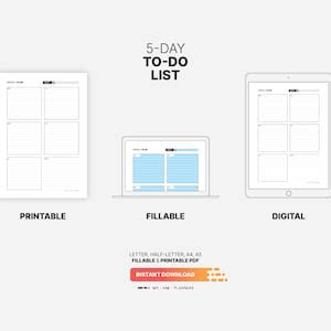 5-day to Do List Template, Printable Work at Home Planner, Fillable Daily Checklist Insert ...