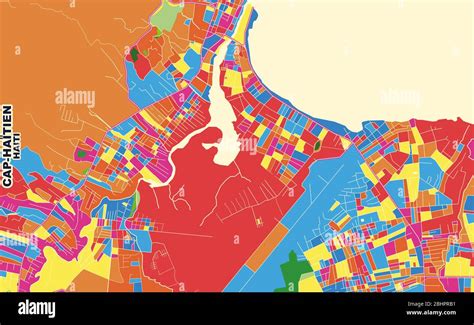 Colorful vector map of Cap-Haïtien, Nord, Haiti. Art Map template for selfprinting wall art in ...