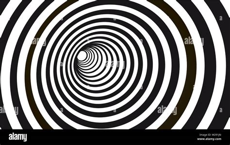 Geometric hypnotic spiral. Black and white striped optical illusion illustration. Geometrical ...