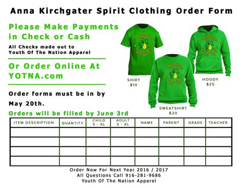 Spirit Wear Order Form Template Free - Printable Word Searches