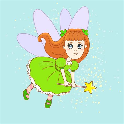 Angry Little Tooth Fairy In A Green Dress With Wand On Abstract Background Stock Vector - Image ...