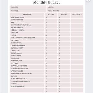 Editable Fillable Canva Template Monthly Budget Tracker Log Printable PDF, Expense Log Income ...