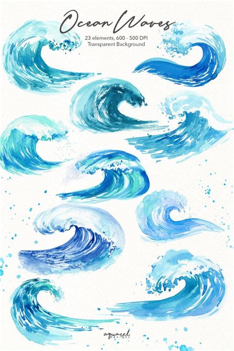 Watercolor ocean waves clipart summer beach invitation Sea | Etsy | Watercolor wave, Watercolor ...