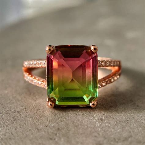 Watermelon Tourmaline Ring Gold Pink Tourmaline Ring 18k