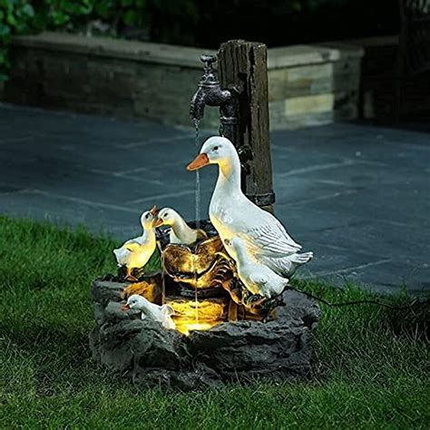 Resin Duck Water Fountain Statue – Animal Garden Statue with Solar Led Lights, Solar Powered ...