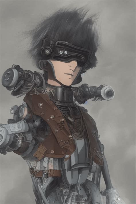 Anime Cyborg Man Steampunk Style Ghibli Style Digital Paint High Resolution HD 8K · Creative Fabrica