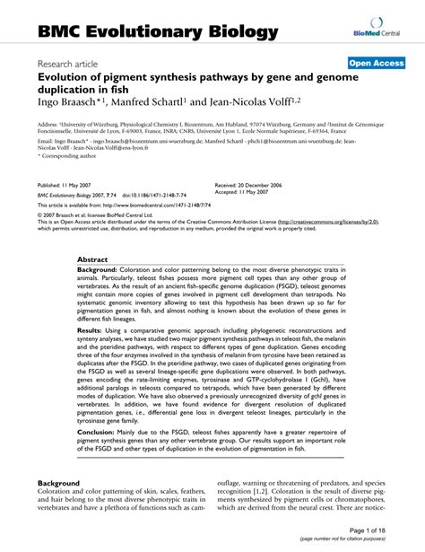 (PDF) Evolution of pigment synthesis pathway by gene and genome duplication in fish