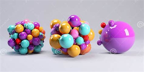 3d Render, Abstract Geometric Shapes, Colorful Balls. Clip Art Isolated on White Background ...