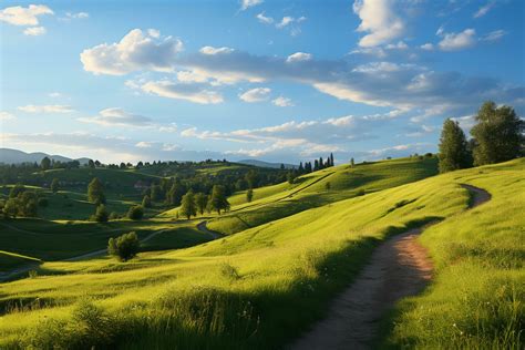 AI generated landscapes panorama of beautiful countryside of romania. sunny afternoon. wonderful ...