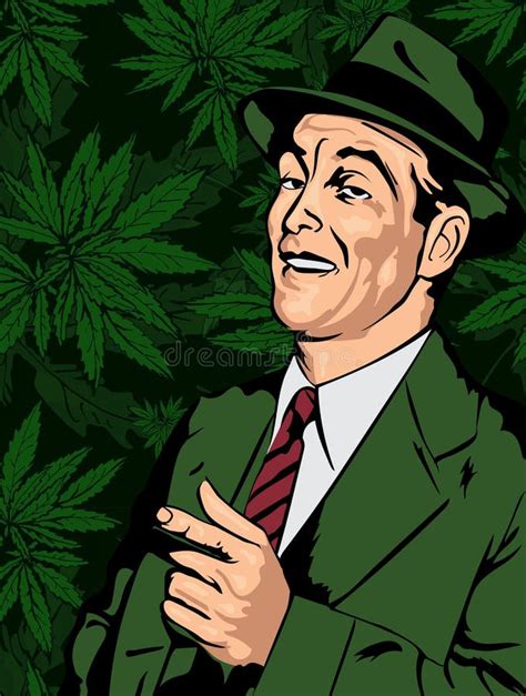 Retro Man Have Fun and Point the Finger, Cannabis Leafs Background, Vector Image Stock Vector ...