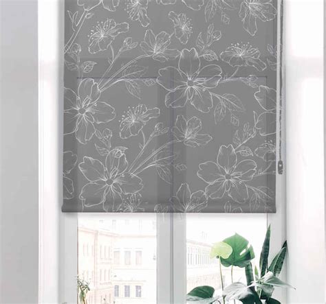 Gray flowers Modern roller blind - TenStickers