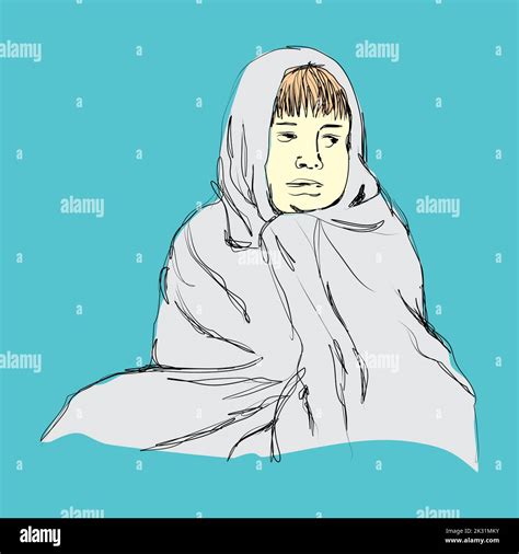 Hand drawn illustration of a cold person. Perfect for design elements, graphic images and wall ...