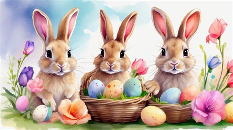 Watercolor Easter Bunnies Free Stock Photo - Public Domain Pictures