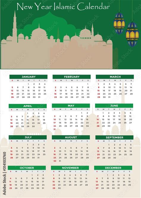 New year Islamic calendar design vector template and new background. Stock Vector | Adobe Stock