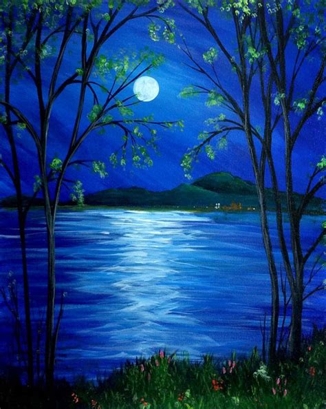 Beautiful moonlight reflection | Easy landscape paintings, Nature paintings, Easy nature paintings