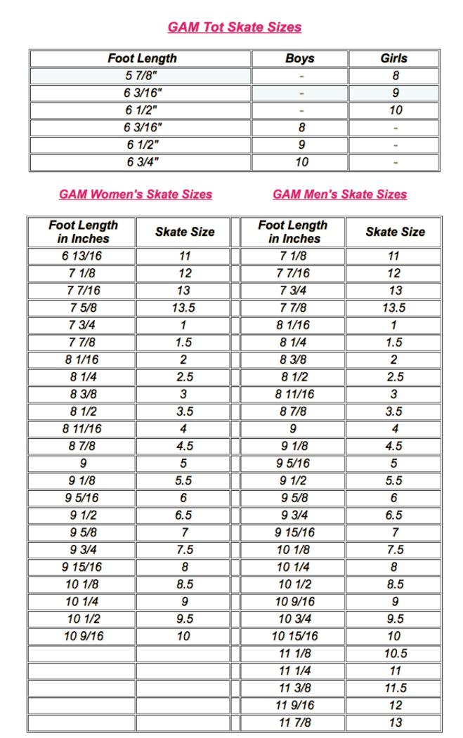 Hockey Skate Sizing Guide