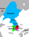 Map of the Three Kingdoms of Korea, at the end of the 5th century (English)