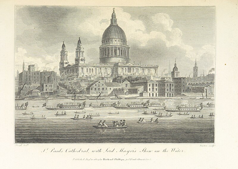 File:Phillips(1804) p341 - St Paul's Cathedral with Lord Mayor's Show on the Water.jpg