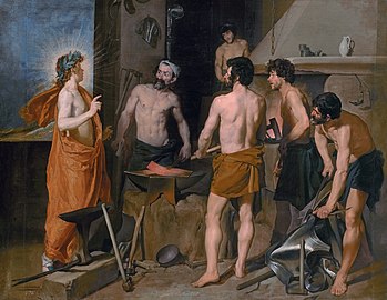 Apollo in the Forge of Vulcan label QS:Les,"La fragua de Vulcano" label QS:Lpl,"Apollo w kuźni Wulkana" label QS:Len,"Apollo in the Forge of Vulcan" 1630, Madrid, Museo del Prado