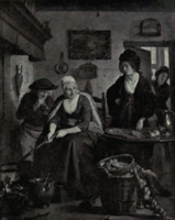 Woman making pancakes. circa 1800 date QS:P,+1800-00-00T00:00:00Z/9,P1480,Q5727902 . oil on panel medium QS:P186,Q296955;P186,Q106857709,P518,Q861259 . 52.5 × 42 cm. Amsterdam, Rijksmuseum Amsterdam.