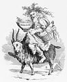 Folk depiction of Father Christmas riding a goat.